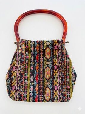 Vintage Tapestry Handbag with Lucite Handles
